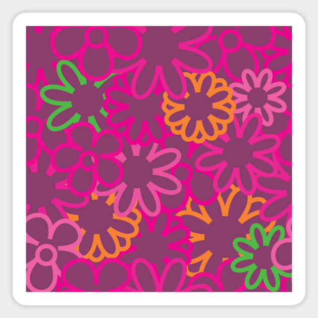 Hippie Floral Purple Bright Colors Overlap Seamless Pattern Version 4 Sticker by 2CreativeNomads